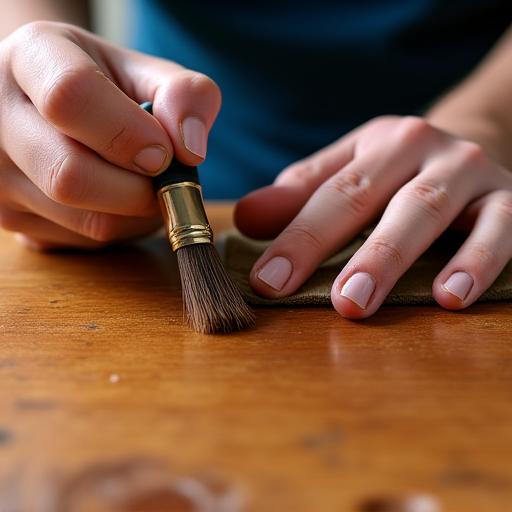 A craftsman applying a finish to a wooden surface.